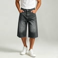 thumbnail image 6 of LMOIPLI Mens Baggy Denim Capri Pants Wide Leg Cropped Jeans Loose Fit Classic Washed Denim Stylish Casual Streetwear Trousers for Daily Outdoor Activities Dark Blue S, 6 of 7