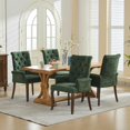 thumbnail image 4 of Resenkos Elegant Tufted Chenille Fabric Accent Dining Chair with Solid Wood Curved Legs for Dining or Kitchen, Olive Green, 4 of 15