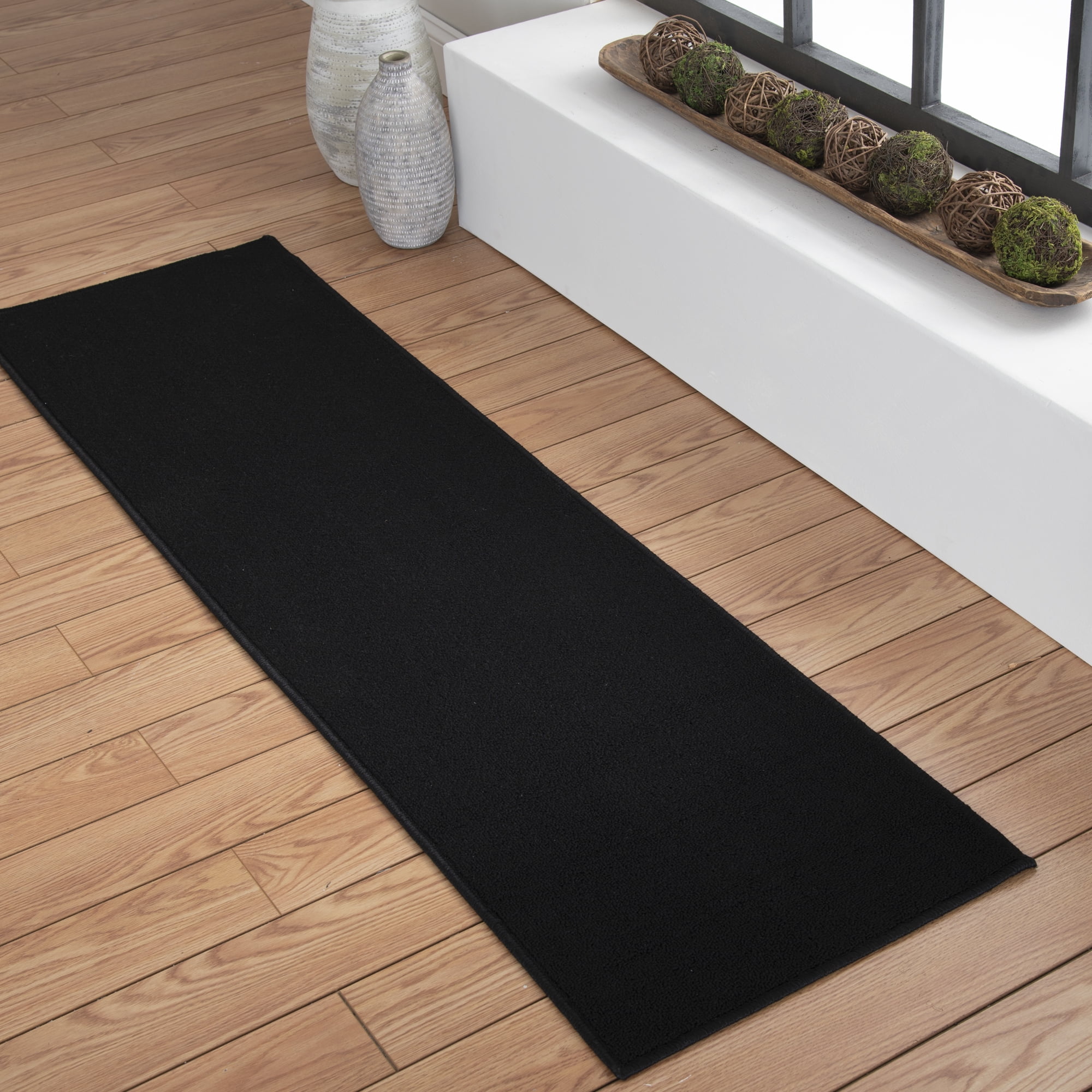 (4 pack) Mainstays Titan Durable Indoor Black Runner Rug, 20"x72"