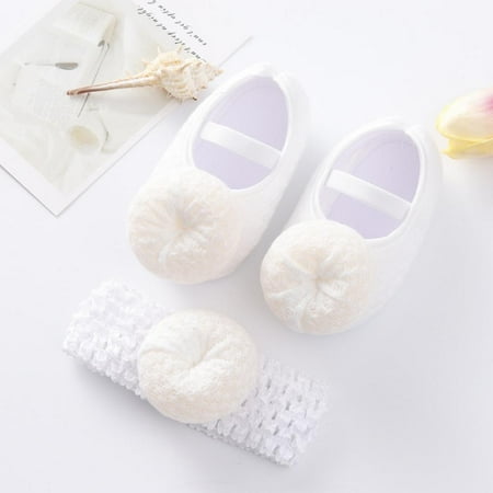 

Promotion!Toddler Baby Girls Flats Non-Slip Soft Sole Shoes Newborn Princess Wedding Shoes First Walkers with Hat 0-12M