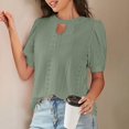 thumbnail image 5 of Tops for Women Short Sleeve Eyelet Embroidery Hollow Out Round-Neck Solid Color T-shirt Army Green M, 5 of 6