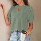 thumbnail image 5 of Puntoco Liquidación de camisetas cortas para mujer Camiseta de cuello redondo hueca de manga corta cómoda y de ocio de color liso para mujer, 5 of 5