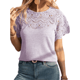 thumbnail image 3 of Nlife Women Lace Patchwork Short Sleeve Solid Color Casual Blouse Shirt, 3 of 7
