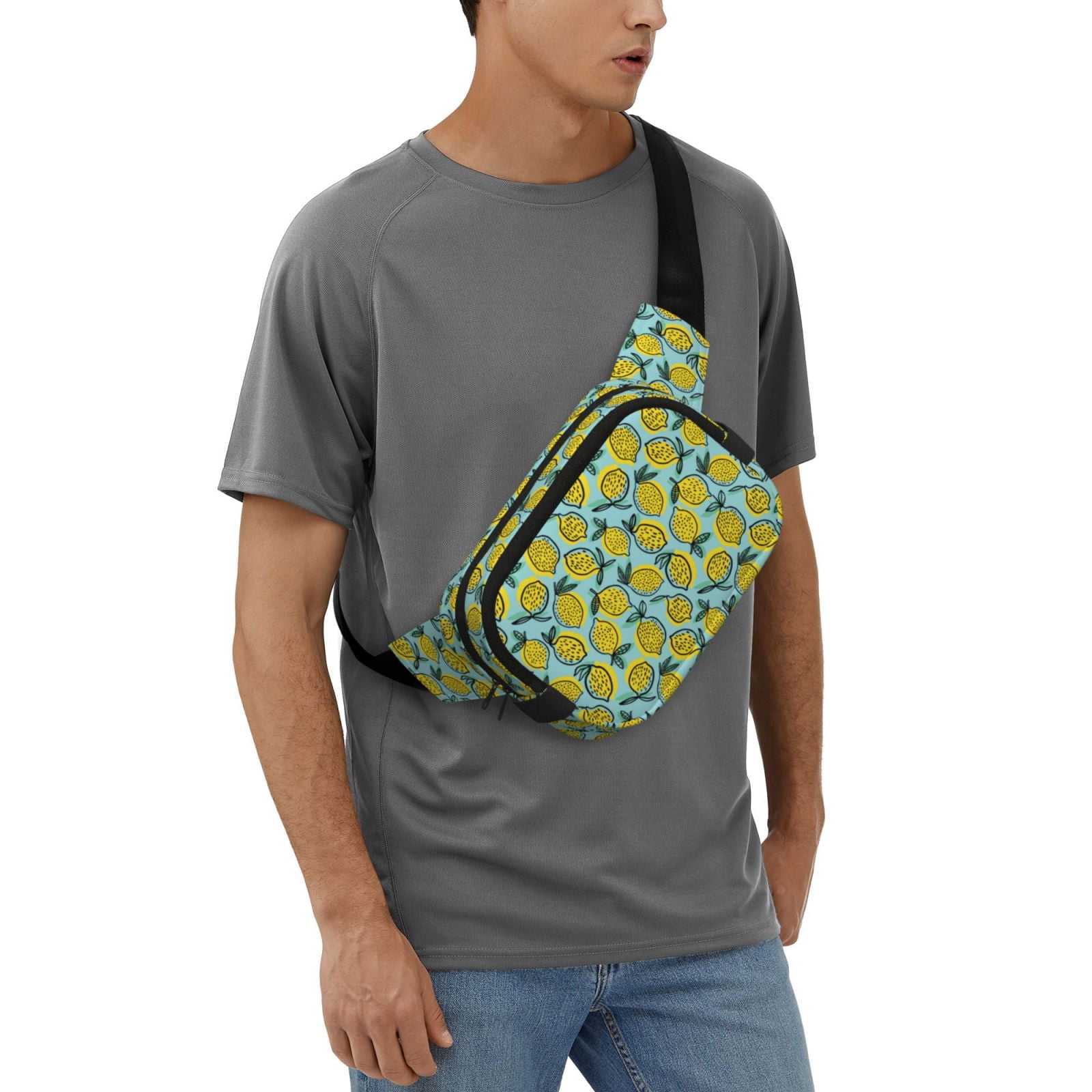 Fuzoiu Lemon Print Unisex Square Double Layer Waist Bag,Crossbody Fanny Pack Travel Workout Accessory