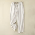 thumbnail image 3 of QUYUON Women Dress Pants Sale Fashion Solid Buttons Cotton Linen Casual Loose Trouser Wide Leg Pants Travel Pants Women Long Pant Leg Length Activewear Style P1616 White L, 3 of 6