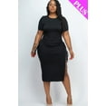 thumbnail image 2 of Plus Size Drawstring Ruched Side Split Hem Midi Dress, 2 of 5