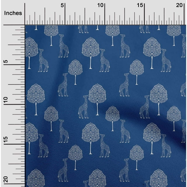 oneOone Silk Tabby Fabric Tree & Giraffe Block Printed Craft Fabric BTY 42 Inch Wide