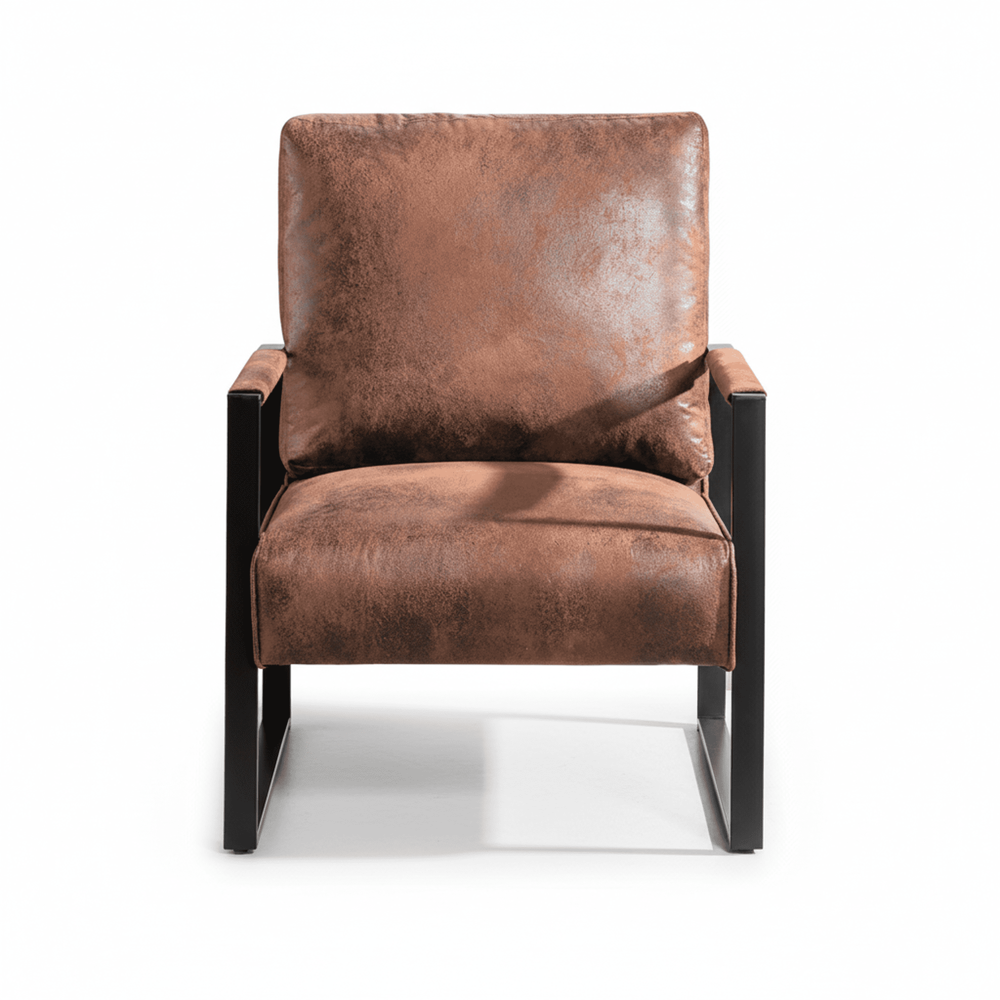MOONMISS Mid-Century Modern Accent Chair,Black Square Metal Frame with Thick Cushion,Brown