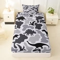 thumbnail image 3 of Feelyou Gray Camo Dinosaur Twin Sheet Sets for Male Goods, Kawaii Silhouette Wildlife Bedding, Black Grey, 3-Piece, 3 of 5