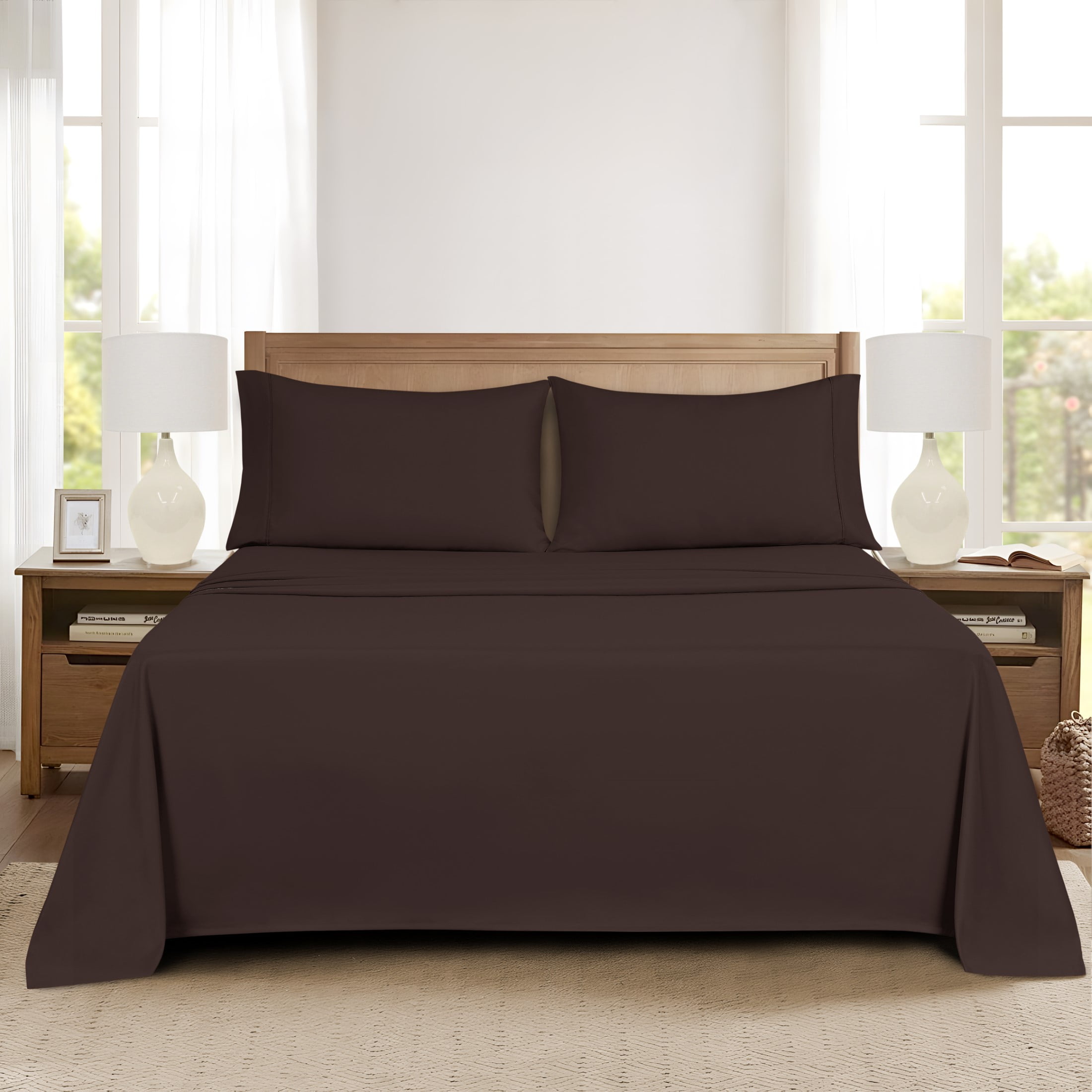 Mainstays Super Soft Brushed Microfiber Bed Sheet Set, Caffeine Brown, Full, 4 Piece