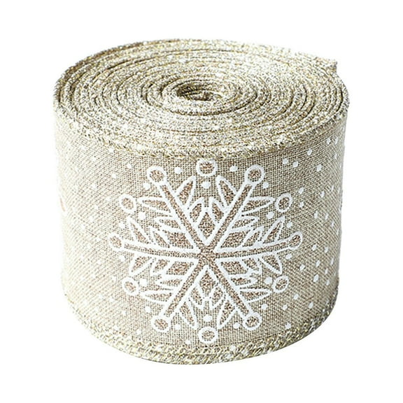 10 Yard 2.5 Inch Christmas Snowflake Ribbon,Christmas Wired Ribbons for Wreath Fabric Polyester Decorative Ribbons Gift Wrapping Ribbon for Christmas Tree Party Decoration(Beige)