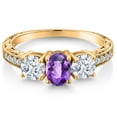thumbnail image 3 of Gem Stone King 2.37 Ct Oval Checkerboard Purple Amethyst 18K Yellow Gold Plated Silver Ring, 3 of 6