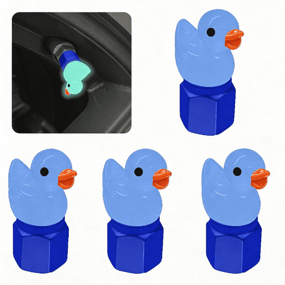 RIONIMA 4 Pack Cute Duck Tire Valve Caps,Glow in the Dark Tire Valve Caps,Interesting and Practical Tire Decoration,Can Be Used for Cars,Motorcycles,Trucks,And Bicycles.(Blue)