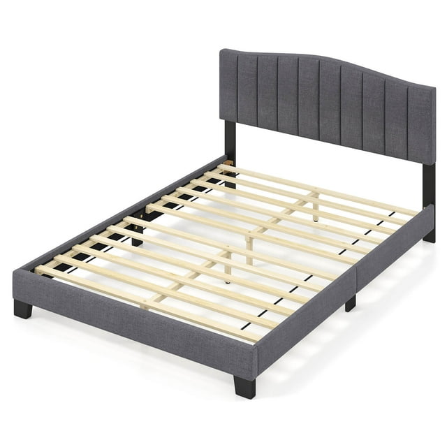 Costway Modern Upholstered Bed Frame Queen Size Platform Bed with Wooden Slat Support