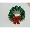thumbnail image 5 of Vintage Rhinestone Christmas Wreath Brooch With Red Bow, Xmas Holiday Jewelry Gift, Wreath Pin, 5 of 9