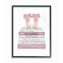 Stupell Industries Fashion Designer Shoes Bookstack Pink White Watercolor Framed Wall Art by Amanda Greenwood