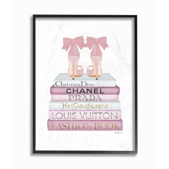 Stupell Industries Fashion Designer Shoes Bookstack Pink White Watercolor Framed Wall Art by Amanda Greenwood