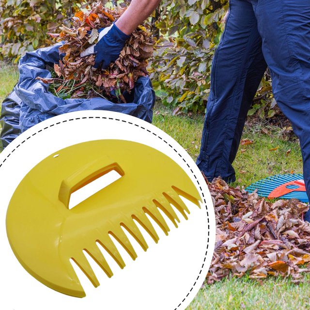 Rastrillos de mano versátiles para recoger hojas, ligeros, recogedores de hojas, herramienta de jardinería para trabajos de jardinería y césped. Redondo amarillo
