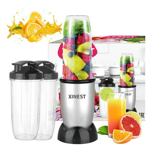 Licuadora Portátil XINEST Color Plata Con 2 Plástico Vasos De 700 Ml