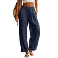 thumbnail image 3 of Liuinsasek Women's Cotton-Linen Pants Fashion Casual Solid High Waist Pocket Ladies Long Pants Lightweight Flowing Drawstring Elastic Waist Loose Pants Vacation Travel Resort Wear, 3 of 10