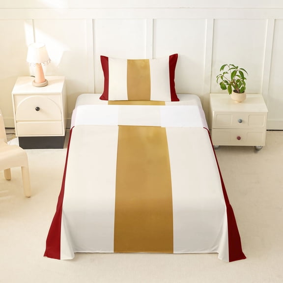 Homewish Vintage Vertical Lines Twin Sheets,Contemporary Stripe Bedding,Red,3 Pieces,1 Fitted Sheet and 1 Pillowcase