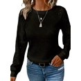 thumbnail image 2 of Women'S Solid Color Lace Trim Long Sleeve T-Shirt Round Neck See Through Casual Elegant Top Black XL, 2 of 7