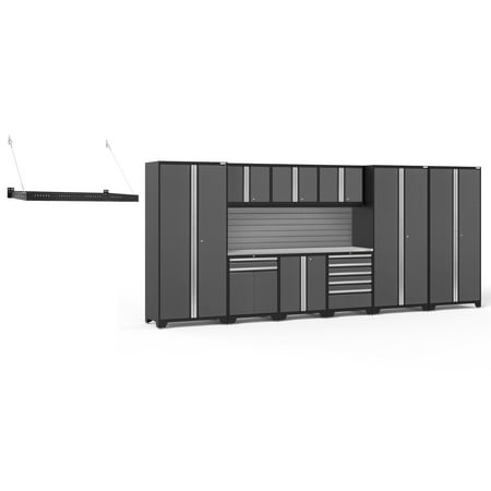 

NewAge Products Pro Series Gray 11 Piece Cabinet Set Heavy Duty 18-Gauge Steel Garage Storage System Slatwall / Wall Mounted Shelf Included