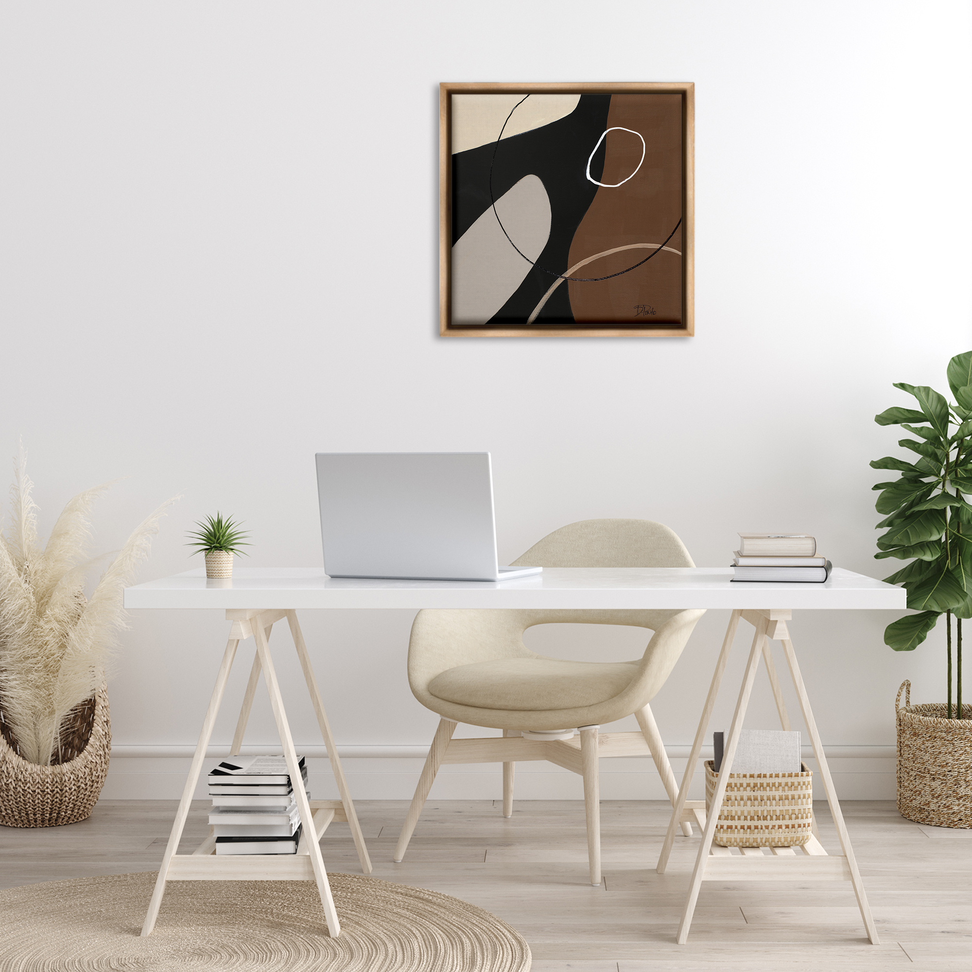 Stupell Industries Minimal Project Shapes Abstract Painting Brown Floater Framed Canvas Art Print Wall Art, 25 x 25