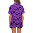 thumbnail image 4 of WTOBBY Women's Printed Halloween Pajama Set Loose Casual Short Sleeve Top with Elastic Waist Shorts Two-Piece Comfy Sleepwear Home Lounge Wear Outfit,Light Purple M, 4 of 6