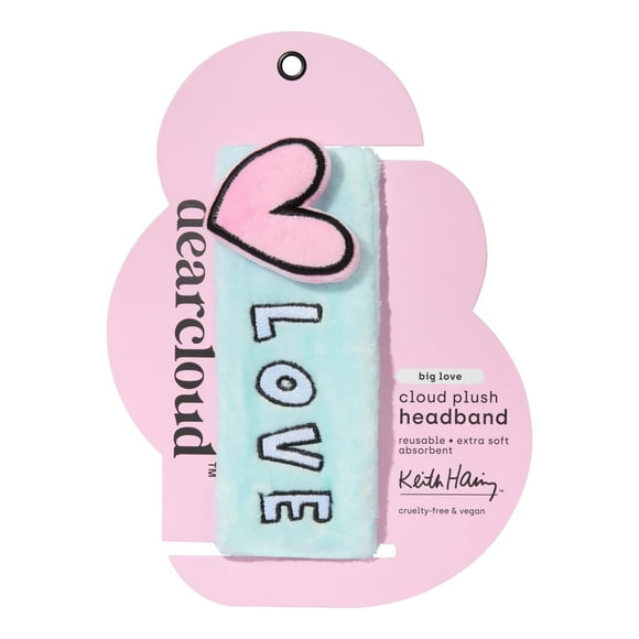dearcloud x Keith Haring Cloud Diadema de felpa para el cuidado de la piel para lavar el maquillaje facial y el cuidado personal (Big Love)