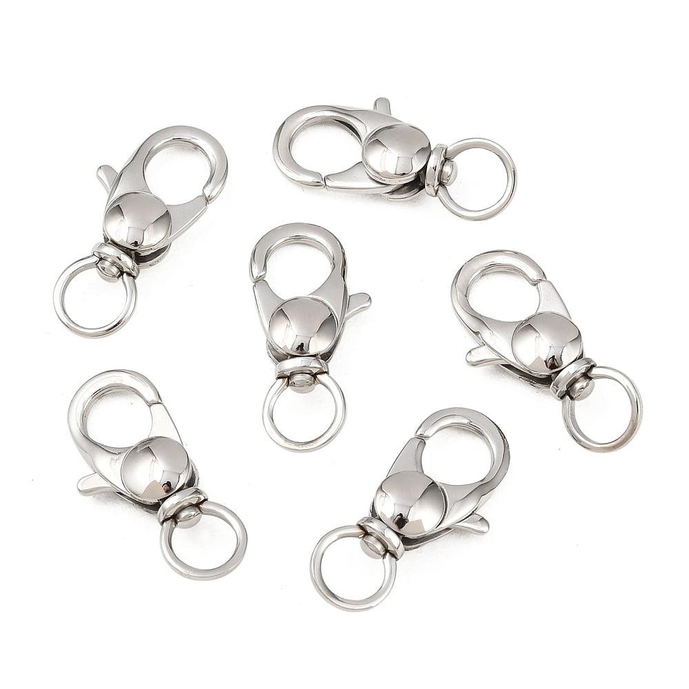 20 pc Resistant 304 Stainless Steel Swivel Lobster Claw Clasps Swivel Snap Hooks Stainless Steel Color 25x11x6mm Hole: 6mm DIY
