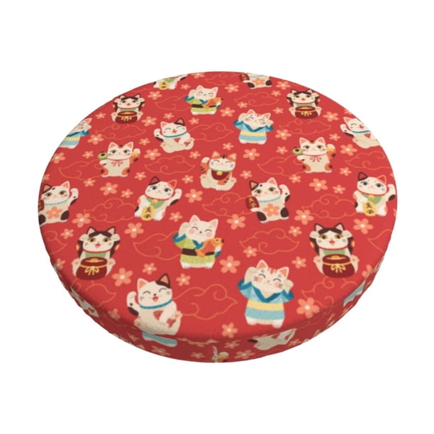 Balery Japanese Maneki Cats Fundas de asiento para taburete de bar redondo de tela de terciopelo ajustables que protegen de arañazos y manchas para sillas de 14 a 17 pulgadas.-12 inch