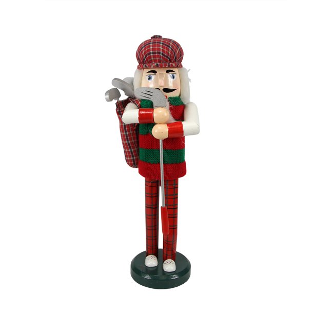 14" Red and Green Golfer Club Christmas Nutcracker