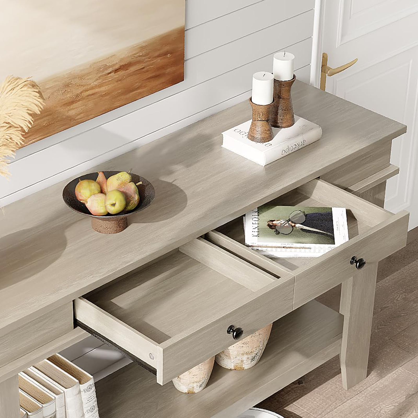 Roromall 54" Wood Console Table with 2 Drawers & Lower Shelf, Farmhouse Sofa Table for Entryway, Hallway, Living Room, Behind Couch
