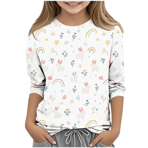 CYRBOKO Easter T-shirts for Toddler Girls, Summer Casual 3/4 Sleeve Crewneck Kids Tops Multicolor Size 3-4 T