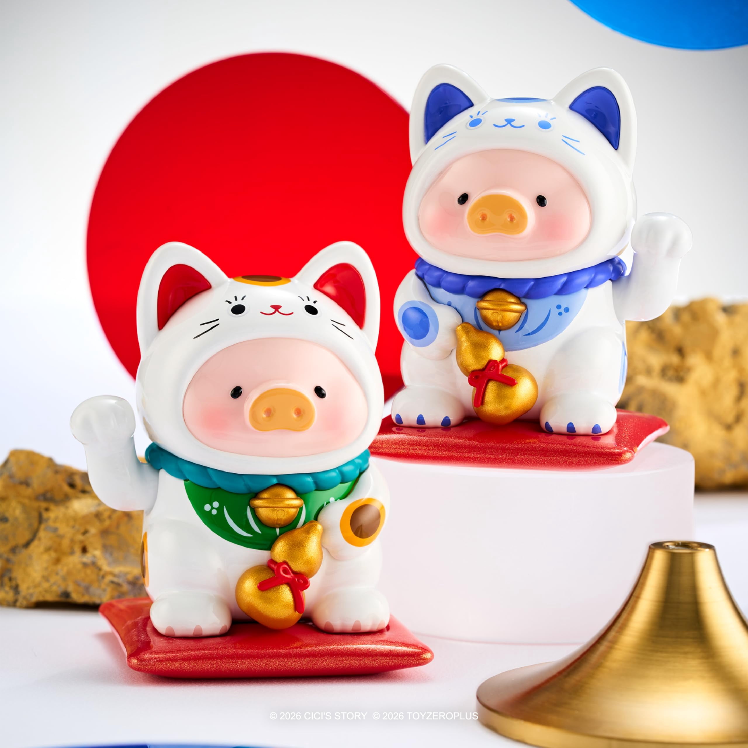 TOYZERO + Lulu The Piggy Blind Box Figures - Lucky Cat Series Blind Boxes Cute Animal Figurines Mystery Box Collectibles Home Decorations Holiday Birthday Gifts, Single Box