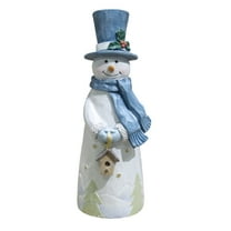 9.06 Inch Christmas Snowman Figurine Holiday Statue Decoration Xmas Resin Tabletop Decor Festive Seasonal Snowman Top Hat Birdhouse Ornament Home Decor Gift