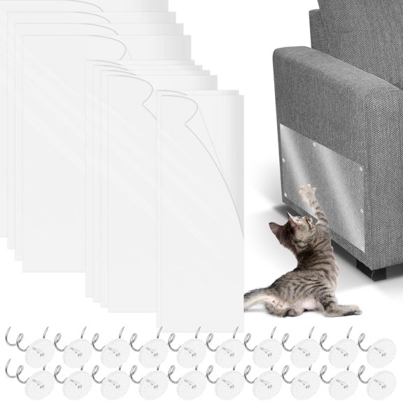 10Pcs Anti Scratch Cat Tape,Anti Cat Scratch Plastic for Furniture,Beds Couch Protectors from Cat Scratching Thick for Fabric Sofa Protector, with 60Pcs Upholstery Pins,Transparent