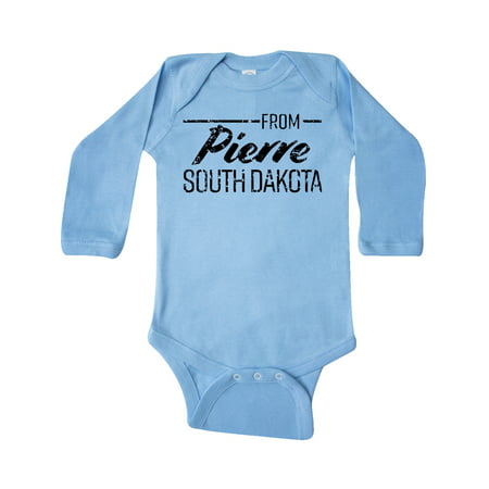 

Inktastic From Pierre South Dakota in Black Distressed Text Gift Baby Boy or Baby Girl Long Sleeve Bodysuit