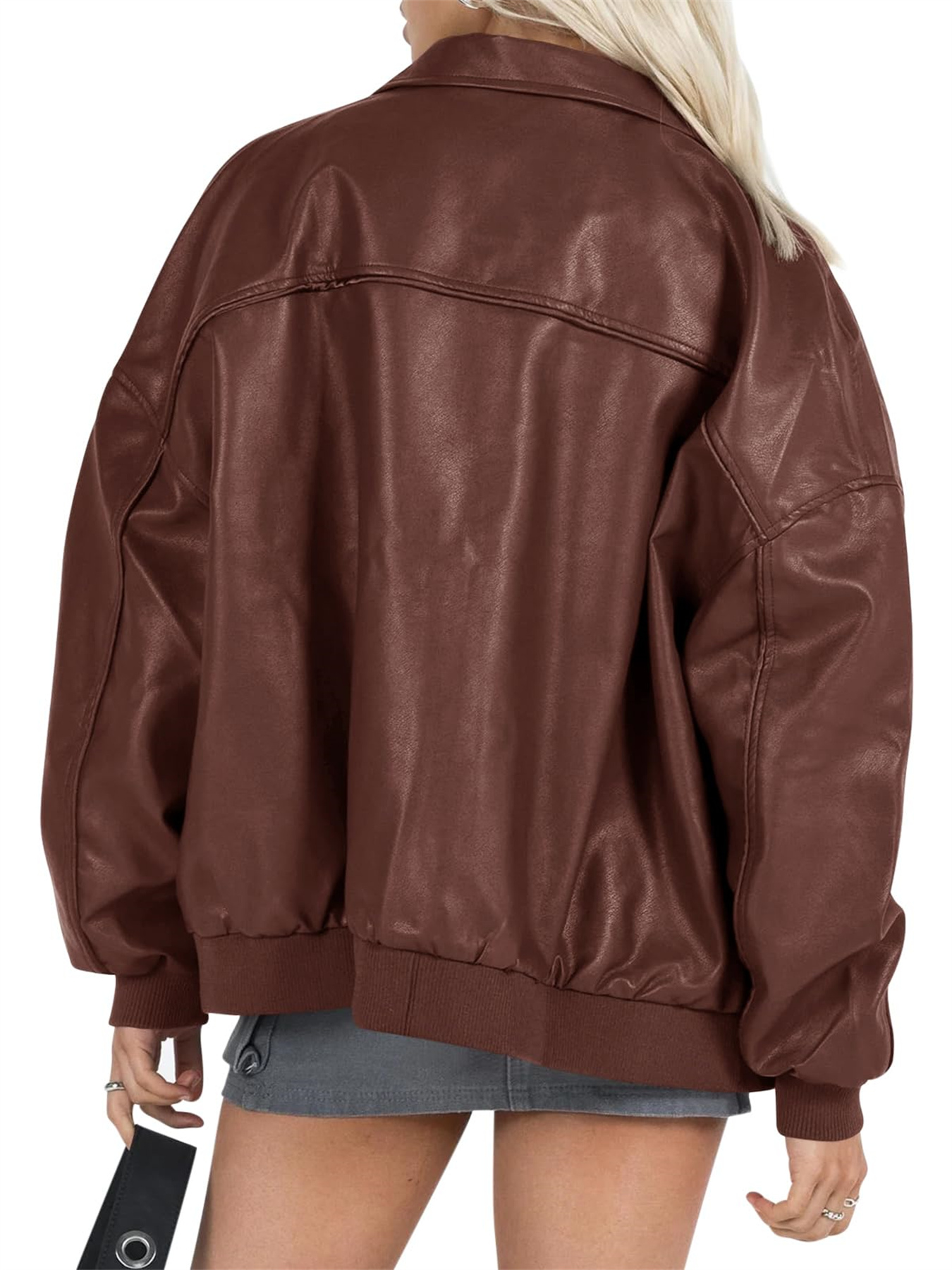 Women Faux Leather Jackets Bomber Casual Zip Moto Biker Coat