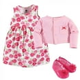 thumbnail image 2 of Hudson Baby Infant Girl Cotton Dress, Cardigan and Shoe 3pc Set, Pink Roses, 0-3 Months, 2 of 5