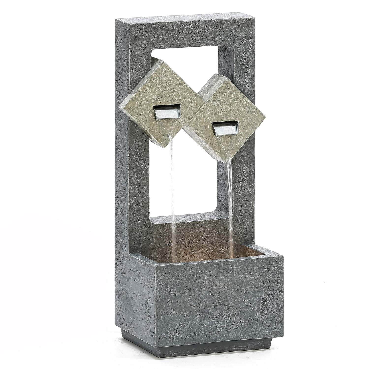 LuxenHome Cascading Gray Resin Rectangular Outdoor Fountain with Lights