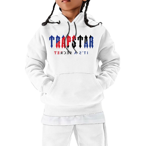 Kids Tops Trapstar Hoodies for Kids Long Sleeve Graphic Sweatshirts Loose Trapstar Street Hip-hop Pullover Sweatshirts Girls Boys Hoodies(White, 150)