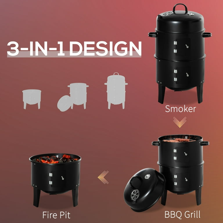  Smoker Grill，3-in-1 Outdoor Smokers, Charcoal Grills