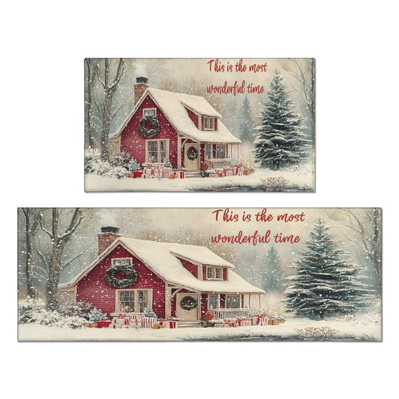 Christmas Kitchen Rug Sets 2 Piece Winter Snowflake Funny Christmas Kitchen Mats for Floor Anti Fatigue Rugs for Kitchen Floorfor Outdoor Bedroom (47x17+30x17 inches)