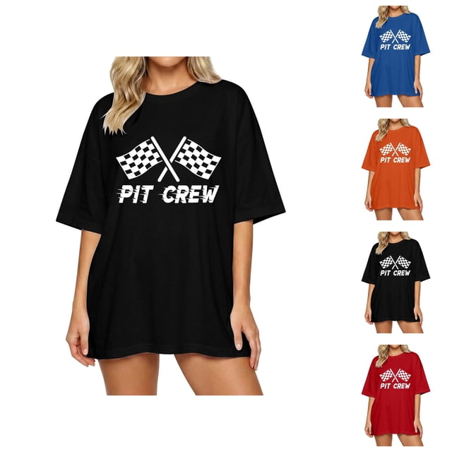 T-shirts pour Femmes Pit Crew 2026 Été à la Mode Manches Courtes Col Rond T-Shirts Graphiques Voiture de Course