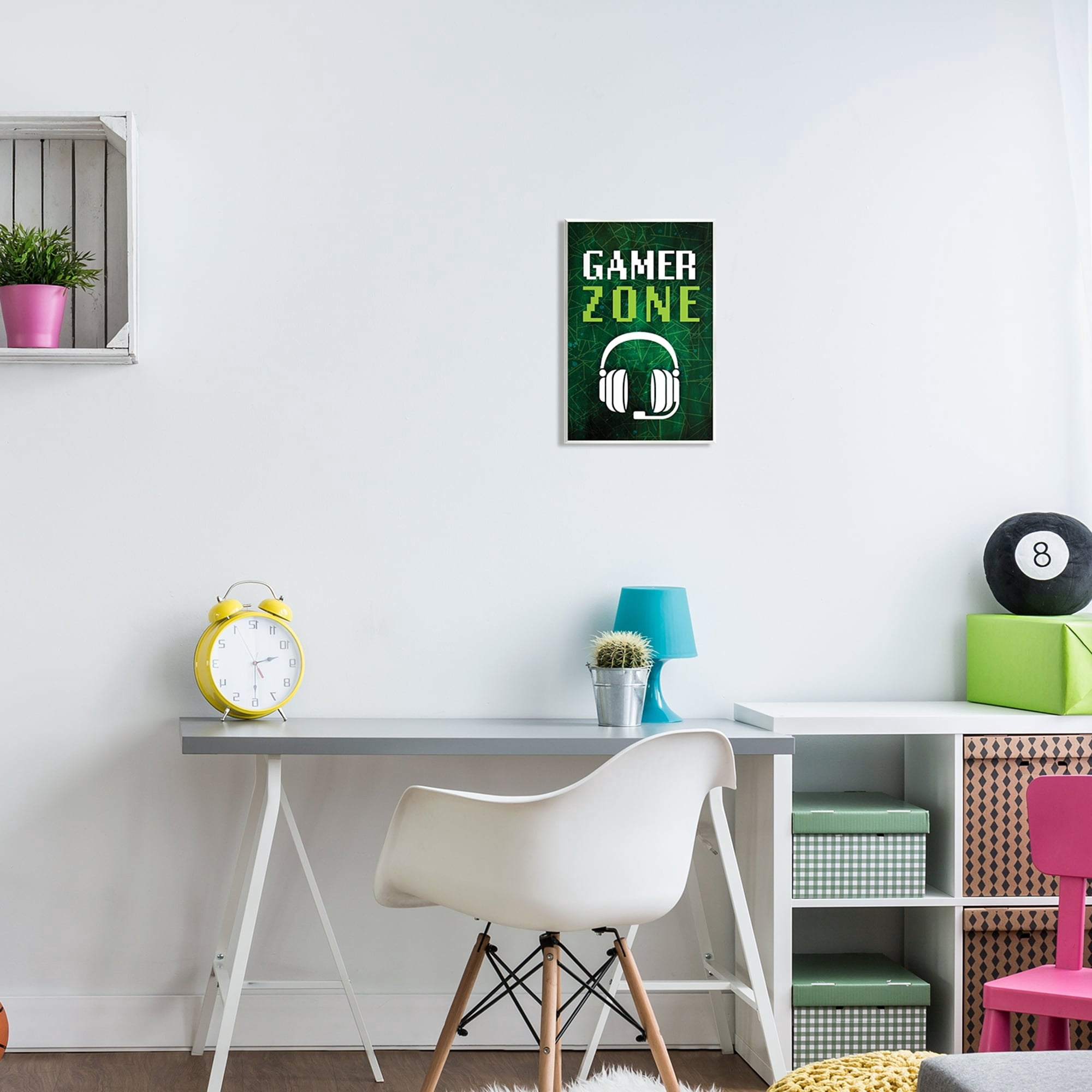 Stupell Industries Gamer Zone Headset Geometric Pattern Pixel Text Graphic Art Unframed Art Print Wall Art, Design by Victoria Barnes