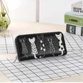 thumbnail image 3 of Cartera de mujer con diseño de gato, monedero de cuero negro (A-5-F6), 3 of 4