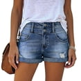thumbnail image 6 of ClodeEU Women's Mid Rise Distressed Denim Shorts,Rolled Hem Casual Summer Jean Shorts Dark Blue,Women's Plus XL, 6 of 7