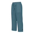 thumbnail image 4 of Loose Linen Straight Leg Capris for Women Button Elastic Waist Breathable Soft Casual Pants for Summer Daily Work Lounge Relaxing Days Blue M, 4 of 5